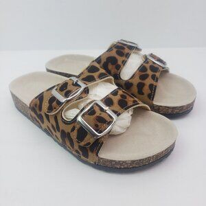 Herstyle Softey Womens Size 6 Leopard Slip on Comfort Cork Buckled Slide Sandals